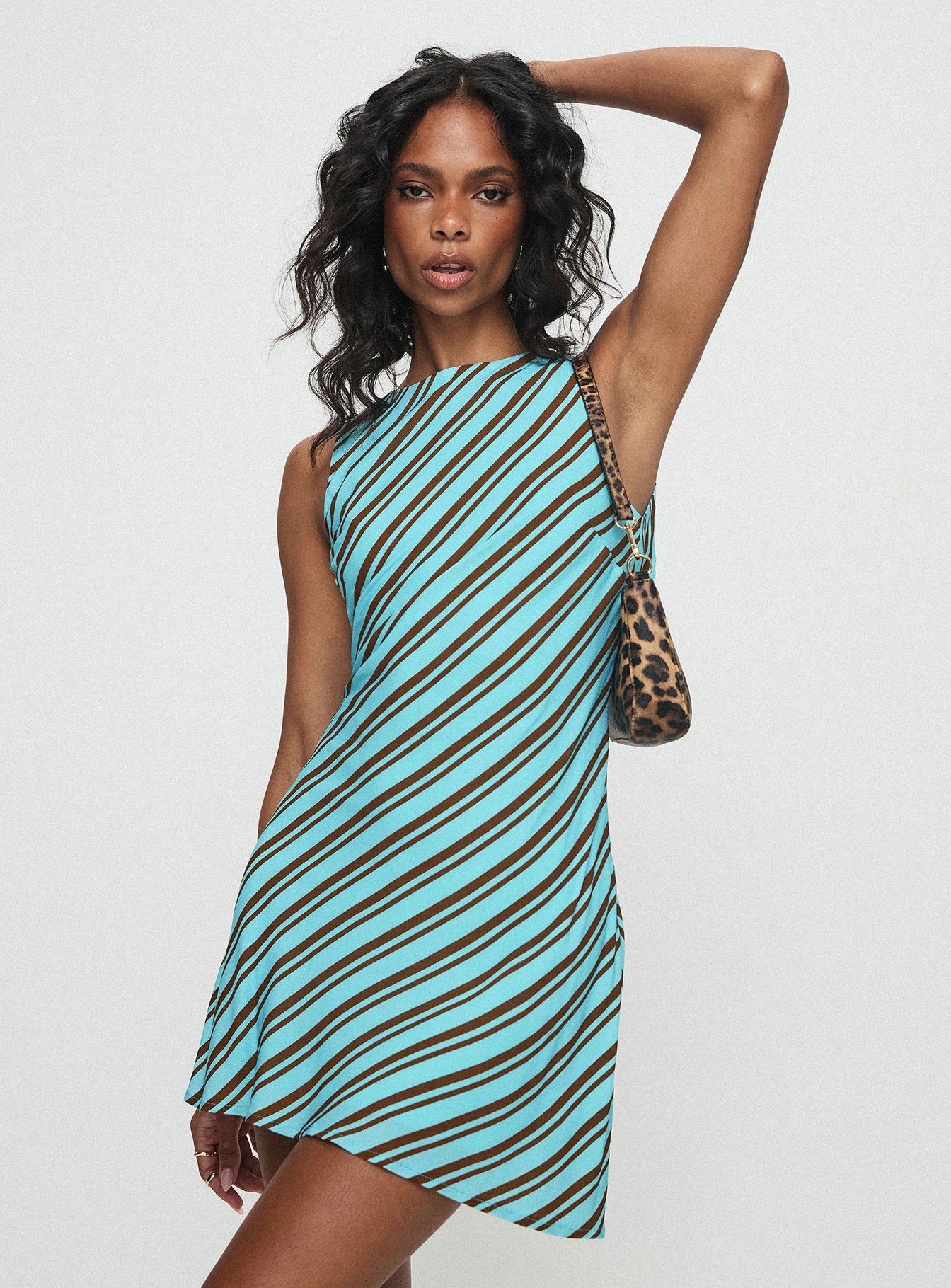 front view of model wearing Princess Polly Chasing Stars Mini Dress Multi Crew Neck 