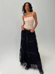   front view of model wearing Princess Polly Oh Plisse Maxi Skirt Black Maxi 