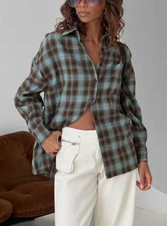 Perlita Long Sleeve Collared Shirt Brown Check