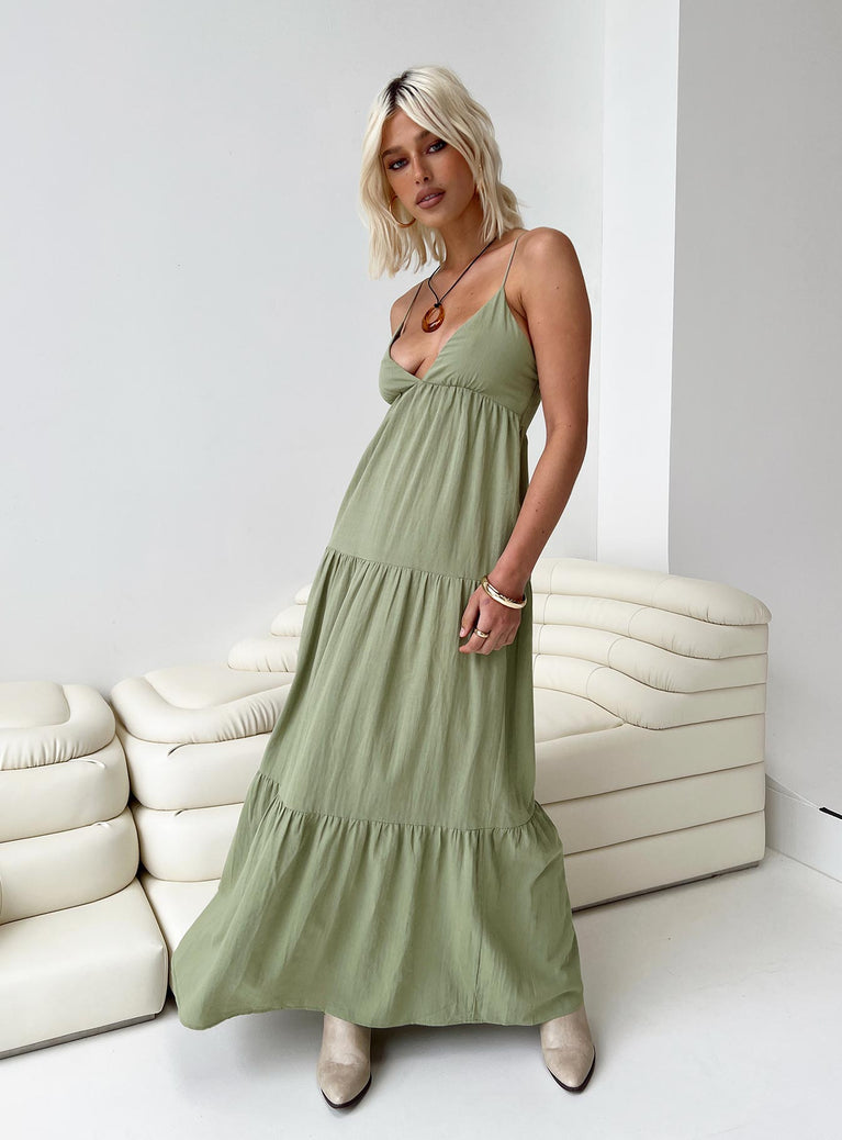 Princess Polly Square Neck  Chelsea Maxi Dress Sage Green