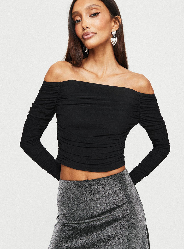 product Princess Polly Full Sleeves Asymmetric Neckline  Moreno Off The Shoulder Top Black