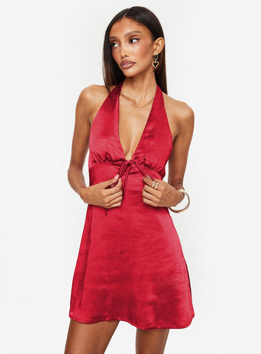 red graduation dress uk Zapaka Women Chic Red Graduation Dress with Beading Spaghetti Straps Cut  Out Bodycon Cocktail Dress – ZAPAKA UK main image 0