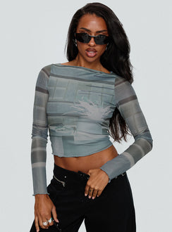 front view of model wearing Princess Polly Armali Top Multi Full Sleeves Boat Neck 