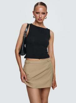   front view of model wearing Princess Polly Hosier Twill Mini Skirt Taupe Mini Skirts 