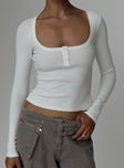 back view of model wearing Princess Polly Daphine Long Sleeve Top White Full Sleeves Scoop Neck 