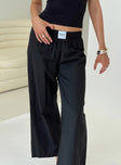 side view of model wearing Princess Polly Beach House Pants Black Low Rise Pants 