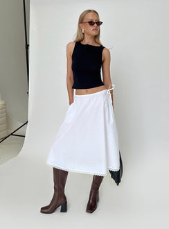   front view of model wearing Princess Polly Taka Midi Skirt White Midi Skirts 