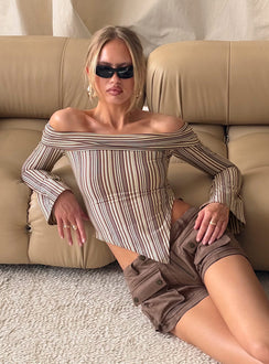 Newbery Off Shoulder Asymmetrical Long Sleeve Top Stripe