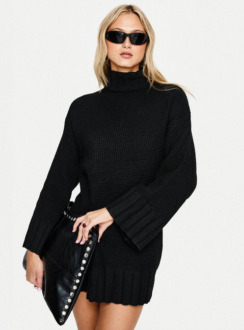Tarin Long Sleeve Knit Mini Dress Black