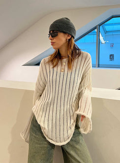 back view of model wearing Princess Polly Ambra Sweater Cream Long 