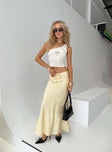 back view of model wearing Princess Polly Radiance Maxi Skirt Yellow Maxi 