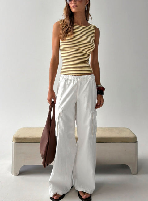 Scarletta Ultra Wide Tie Waist Cargo Trousers White