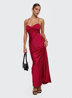 front view of model wearing Princess Polly Kristelle Maxi Dress Red Sweetheart Neckline 