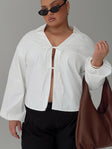 front view of model wearing Princess Polly Rinon Long Sleeve Top White Curve Full Sleeves V-Neck 