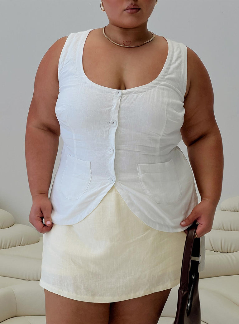 front view of model wearing Princess Polly Spirito Vest Top White Curve Sleeveless Square Neck 