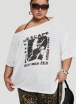 front view of model wearing Princess Polly Kippa Off The Shoulder Tee White Curve Half Sleeves Asymmetric Neckline 