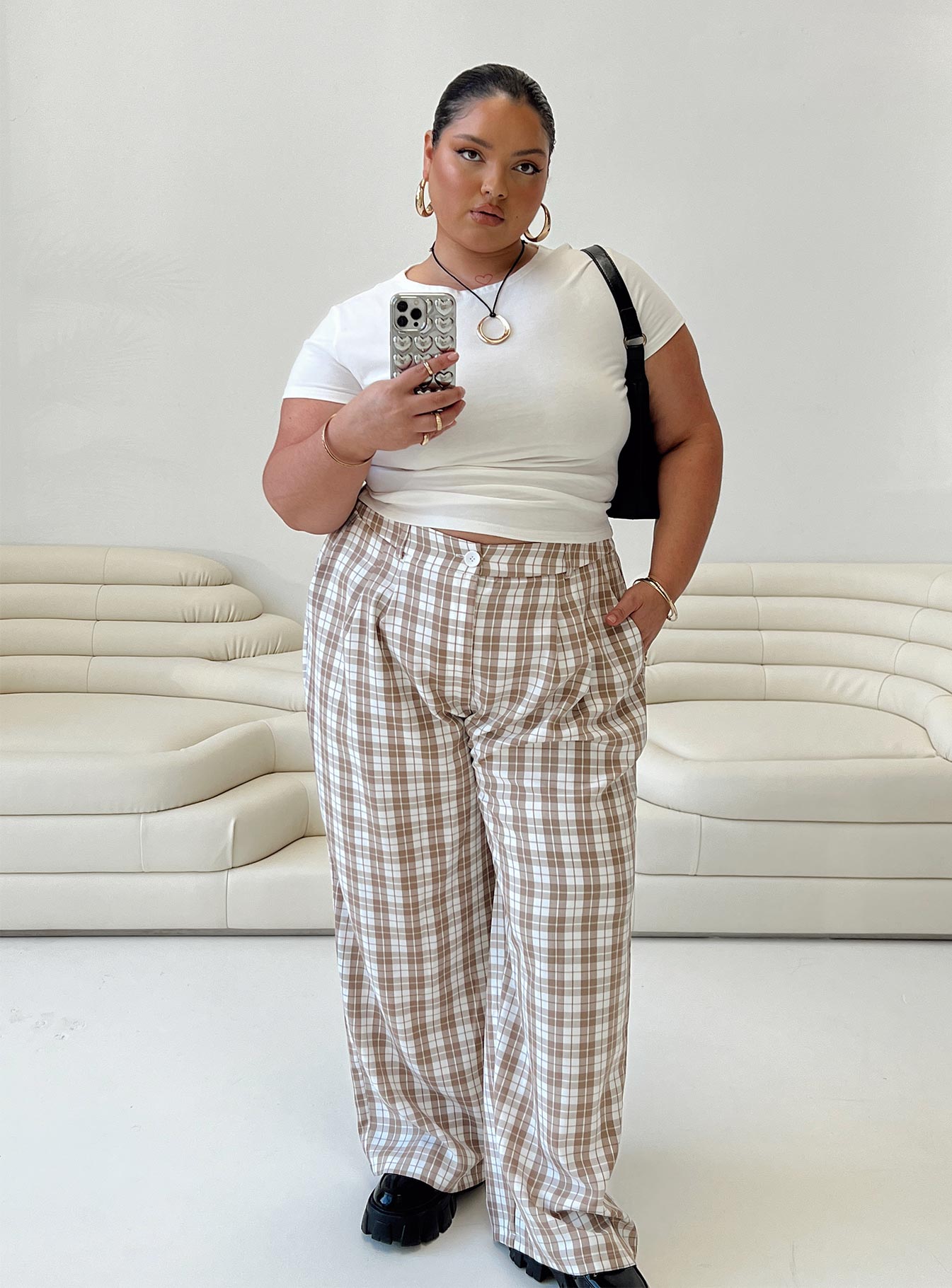 Beige store checkered pants