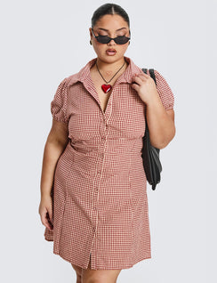 Kavira Tie Bust Shirt Dress Red Gingham Curve