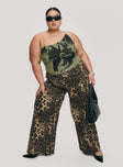 front view of model wearing Princess Polly Pantar Low Rise Pants Leopard Curve Low Rise Pants 