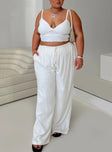 front view of model wearing Princess Polly Ogilvie Linen Blend Pants White Curve High Waisted Pants 