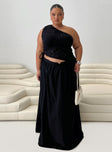   front view of model wearing Princess Polly Rennata Gathered Mid Rise Maxi Skirt Black Maxi 