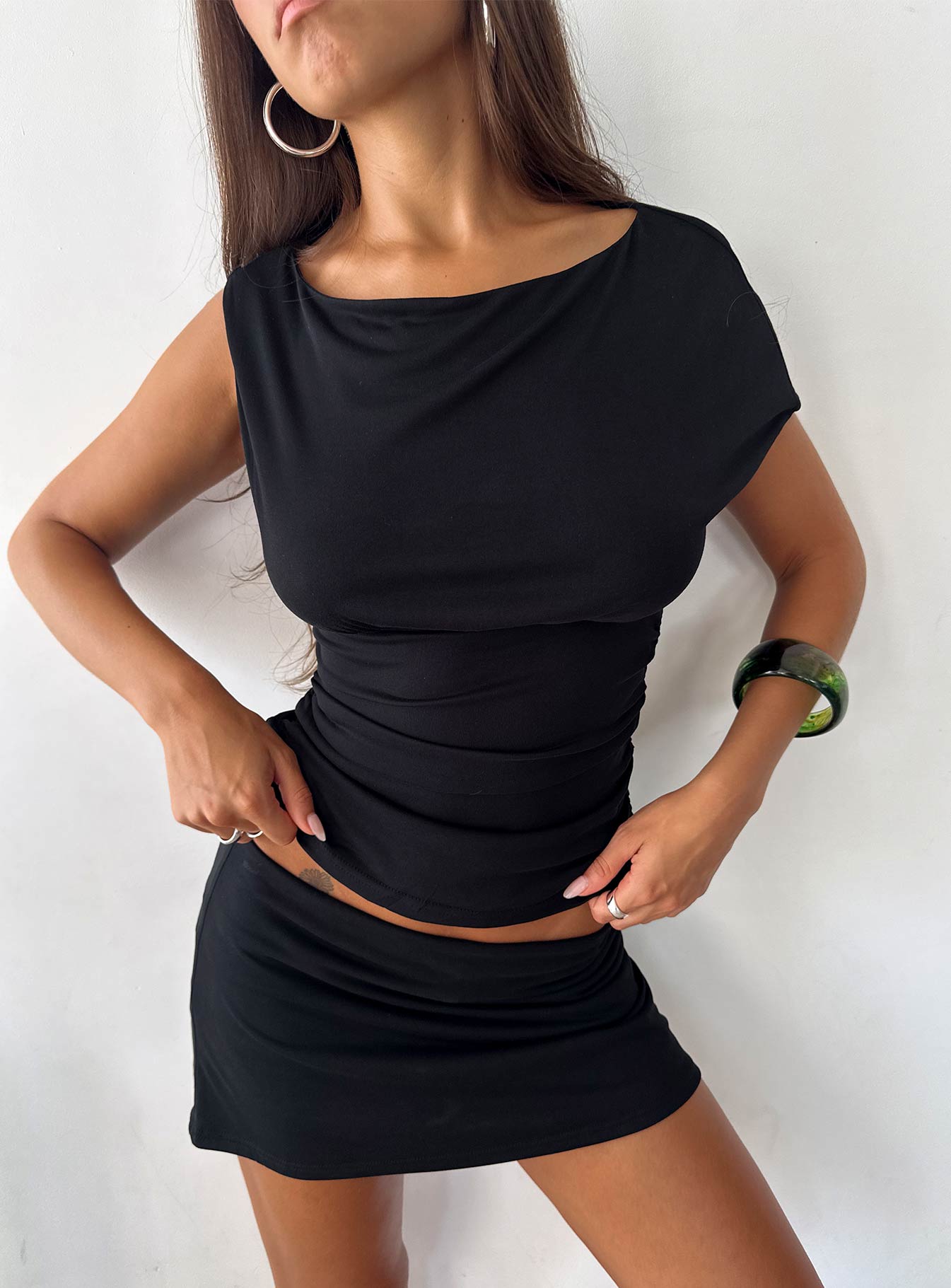 Emelyne Cinched Waist Top Black