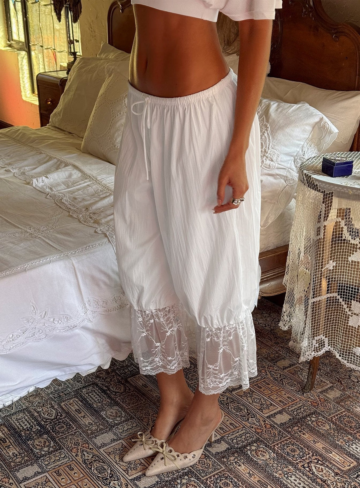 Daiana Lace Culotte Trousers Cream