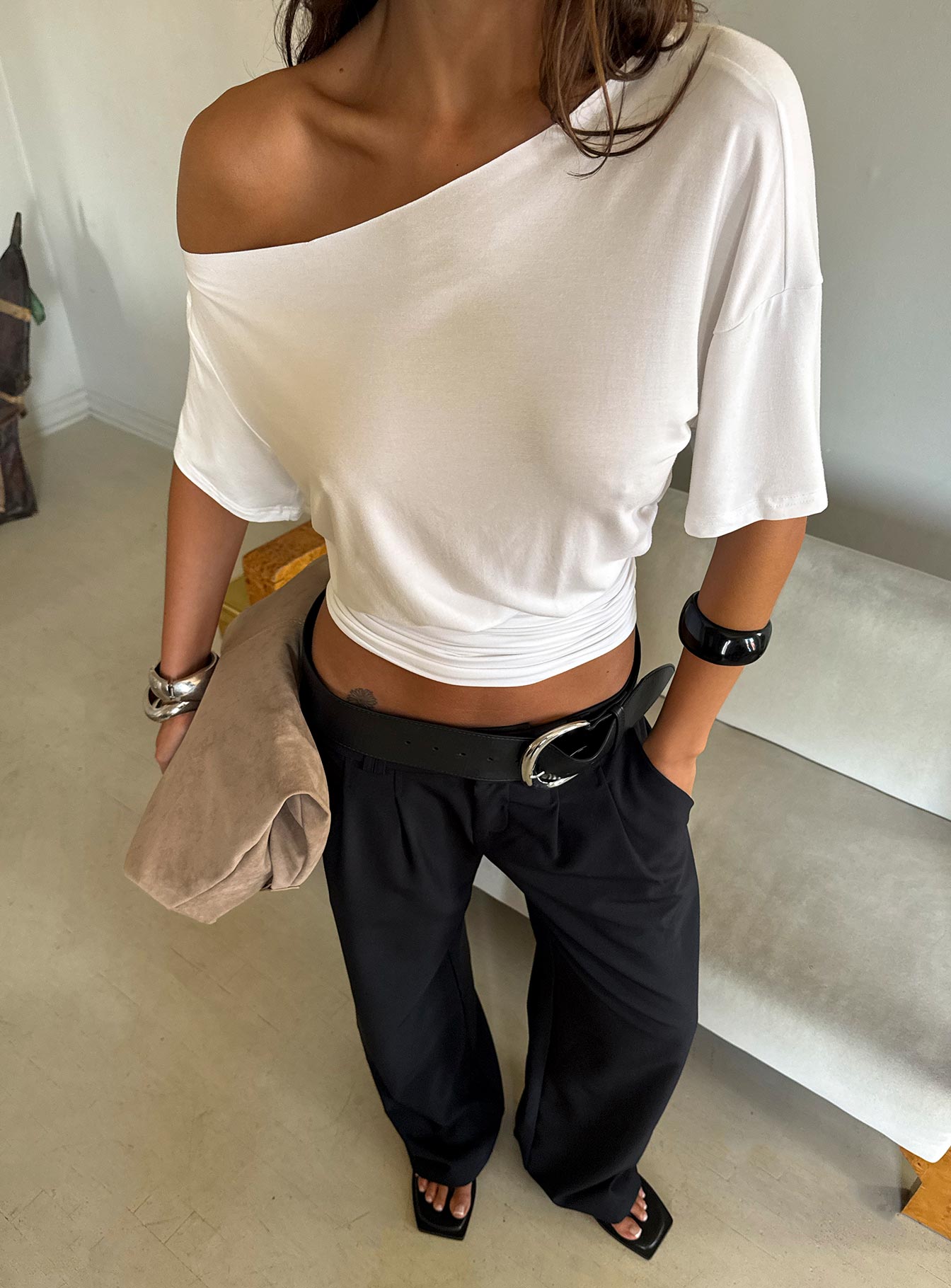 Ashlinn Off Shoulder Drapey Top White | Princess Polly