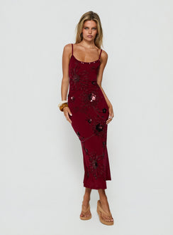 Daphie Beaded Midi Dress Burgundy