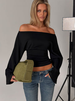 Anastasie Off Shoulder Long Sleeve Top Black