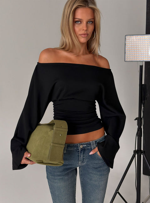 Anastasie Off Shoulder Long Sleeve Top Black