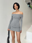 Princess Polly Square Neck  Mainey Long Sleeve Mini Dress Grey