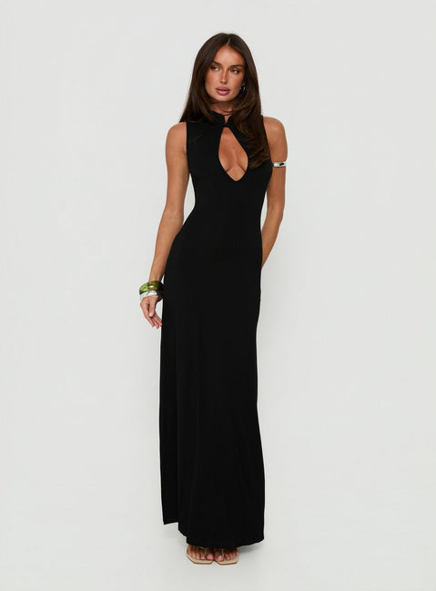 Ailany Keyhole Maxikleid mit rückenfreiem Cut-out, Schwarz