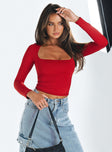 product Princess Polly Full Sleeves Asymmetric Neckline  Back In Time Long Sleeve Top Red