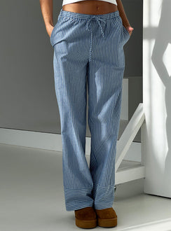 back view of model wearing Princess Polly Veridian Pants Blue Stripe Mid Rise 