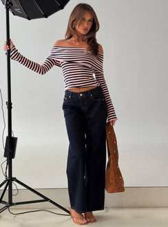 front view of model wearing Princess Polly Ellanor Low Rise Straight Leg Jeans Indigo Blue Low Rise Jeans 