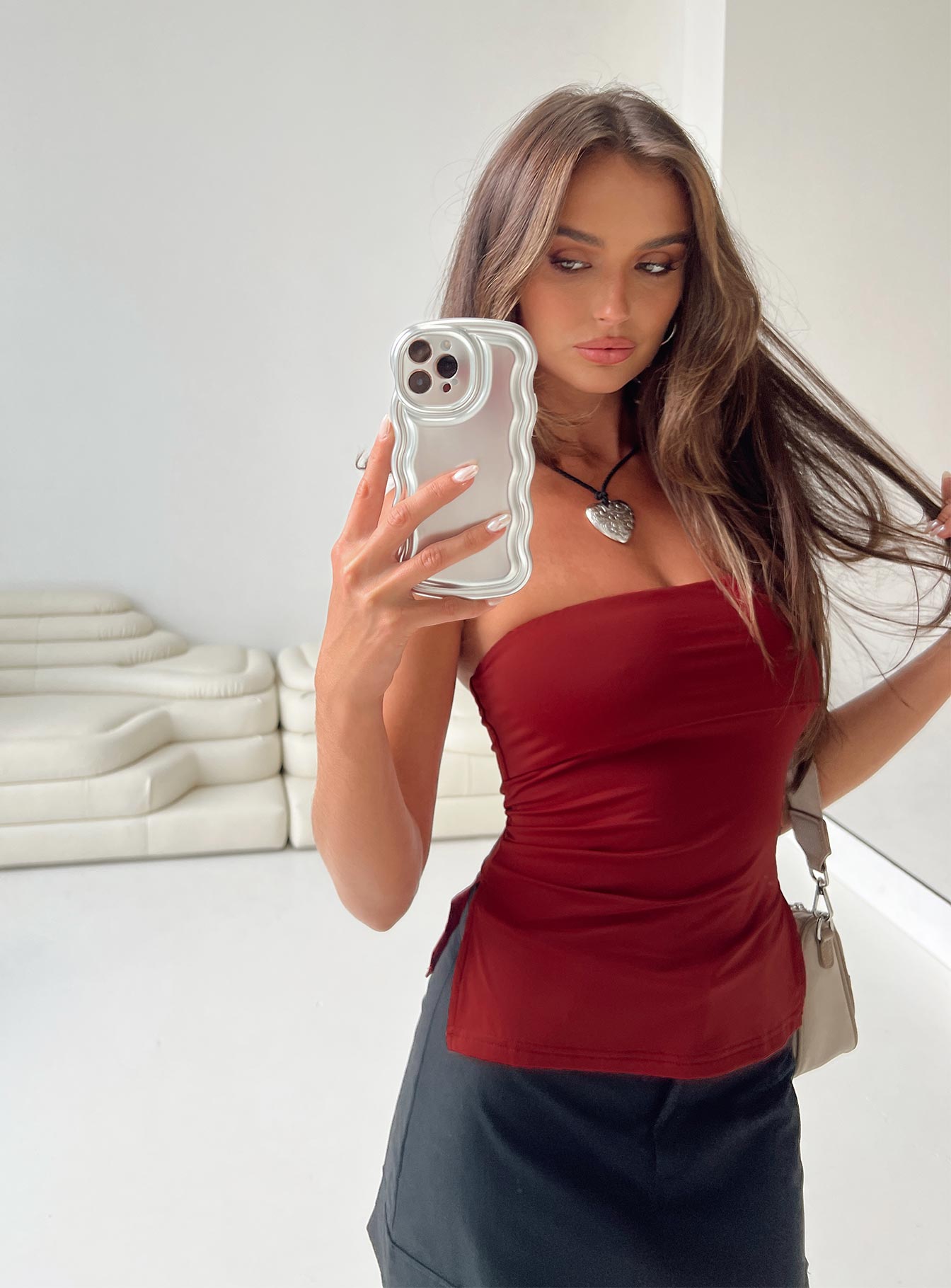 product Princess Polly Sleeveless Square Neck  Strutter Strapless Top Burgundy