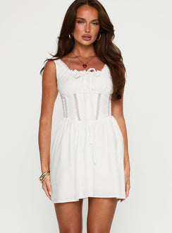 front view of model wearing Princess Polly Chasing Horizons Mini Dress White Scoop Neck 