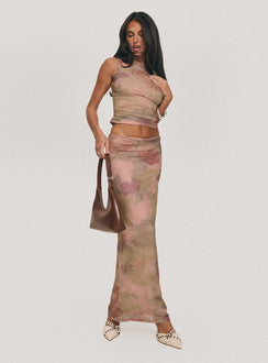   front view of model wearing Princess Polly Cascadia Maxi Skirt Purple Multi Maxi 