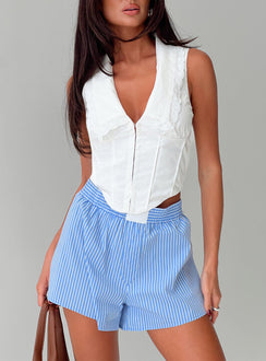 front view of model wearing Princess Polly Cophen Top White Sleeveless Plunger 