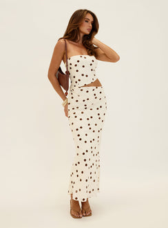 Jasira Strapless Drape Maxi Dress Cream Polka Dot