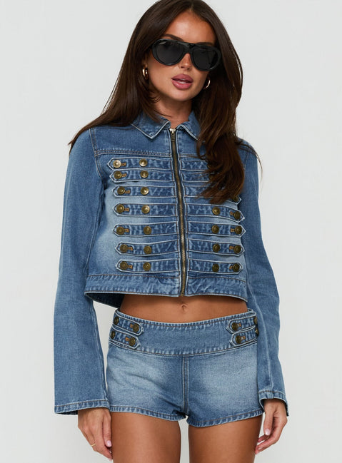 Kingstonn Military Denim Jacket Washed Blue