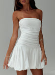 front view of model wearing Princess Polly Glamour Girl Strapless Bubble Hem Mini Dress White Petite Straight Neck 