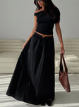   front view of model wearing Princess Polly Rennata Gathered Mid Rise Maxi Skirt Black Maxi 