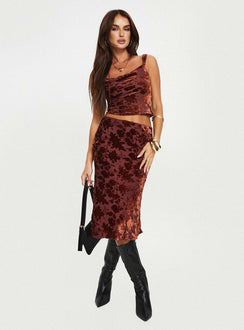 product Devore Midi Skirt Burgundy Princess Polly  Midi Skirts 