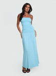 front view of model wearing Princess Polly Glorie Strapless Maxi Dress Light Blue Straight Neck 