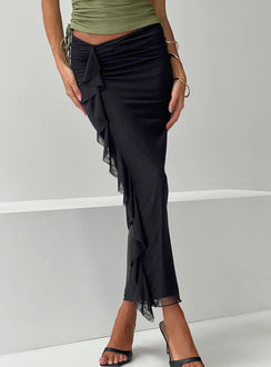 back view of model wearing Princess Polly Fleming Maxi Skirt Black Maxi 