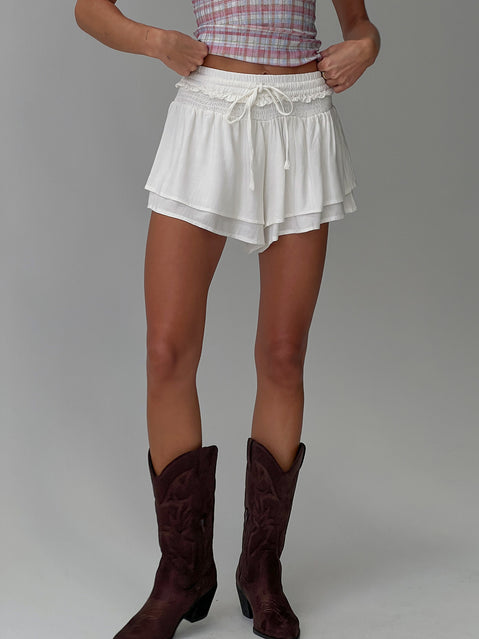 Poppylane Frill Tiered Mini Shorts White