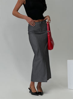 back view of model wearing Princess Polly Cubeb Maxi Skirt Grey 