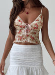 Front view of model wearing  front Princess Polly Sleeveless Scoop Neck  Amessa Lace Top Floral